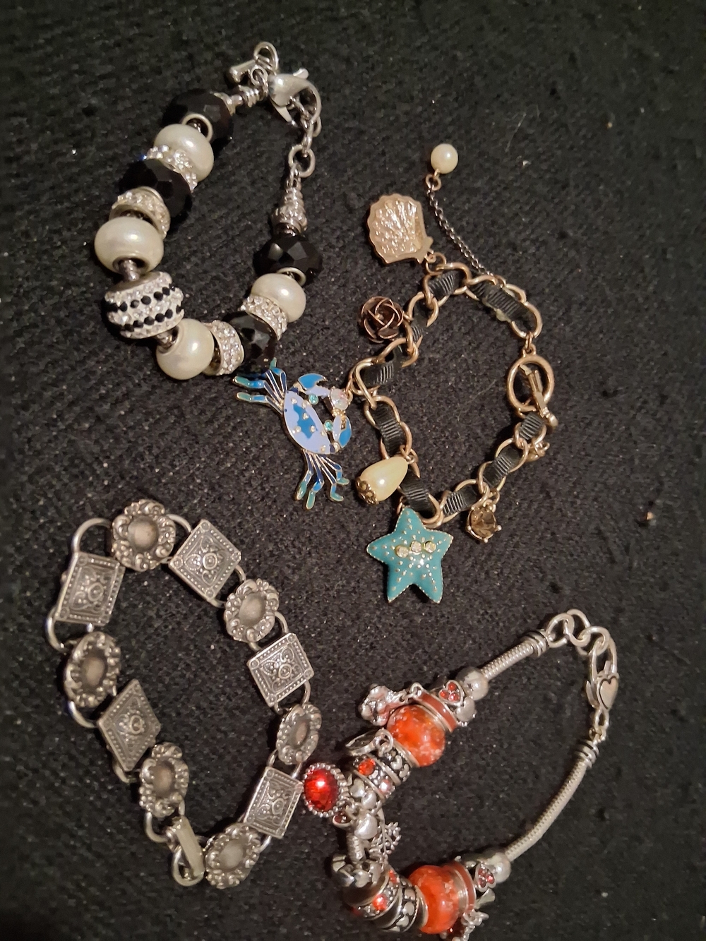Assorted Women's Charm Bracelets - Black, White, Gold, Turquoise, Silver, Coral